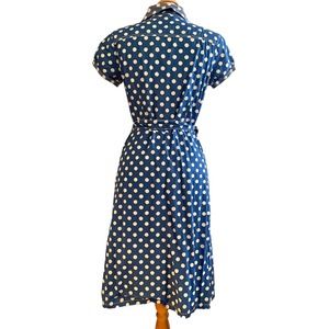 Blue & white polka dot retro style button down dress